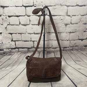 Vogini Vintage Leather Woven Brown Shoulder Bag Handmade In Italy